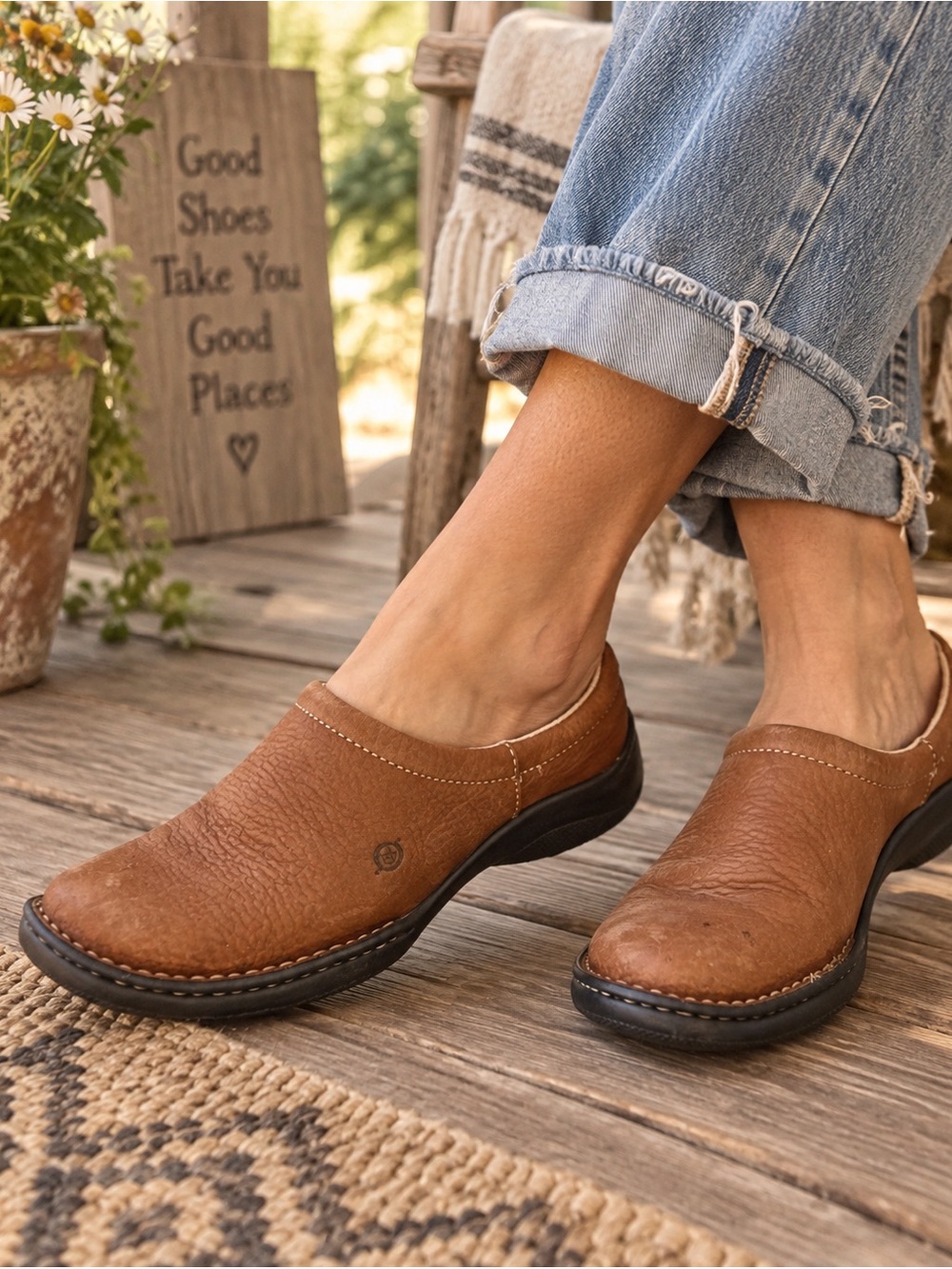 Born Leather Clogs Cognac Brown Slip On Shoes Woman’s Size 8